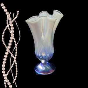 Fenton Vase - Stunning Blue Flower Vase, French Opalescent, For Your: She Shed,